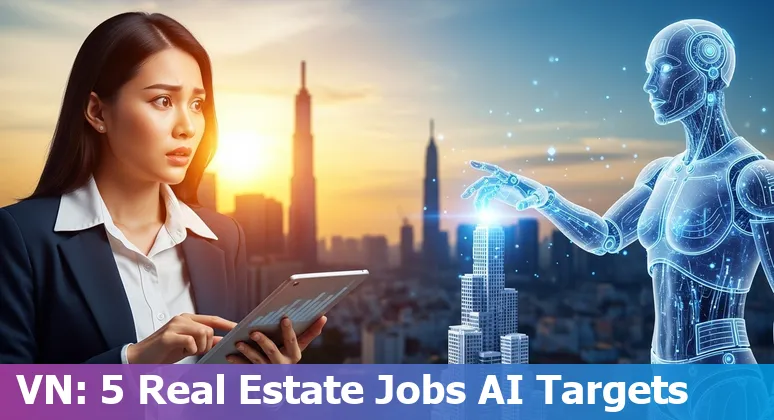 Vietnam real estate professionals using AI tools overlay showing jobs at risk and adaptation steps