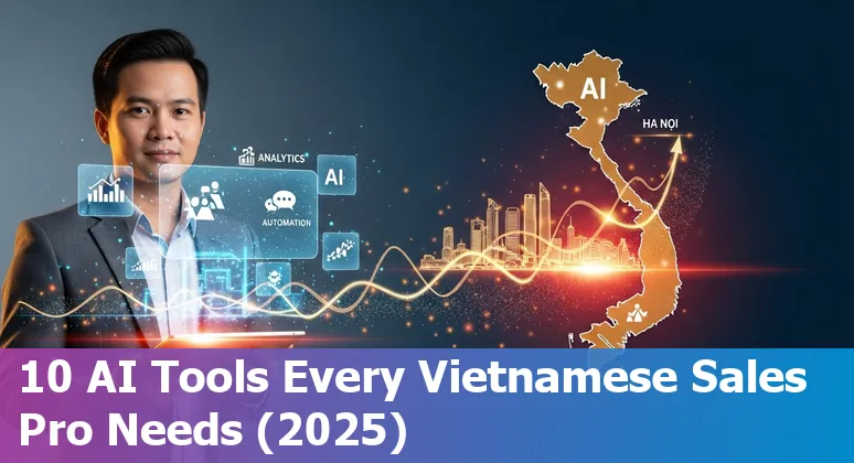 Collage of logos for HubSpot, ChatGPT, Clari, Lavender, Copy.ai, Jasper AI, Persado, Tidio, Tavus, Levity with a small Vietnam flag