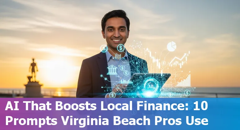 Virginia Beach financial services professionals using AI prompts on laptops with coastal skyline in background