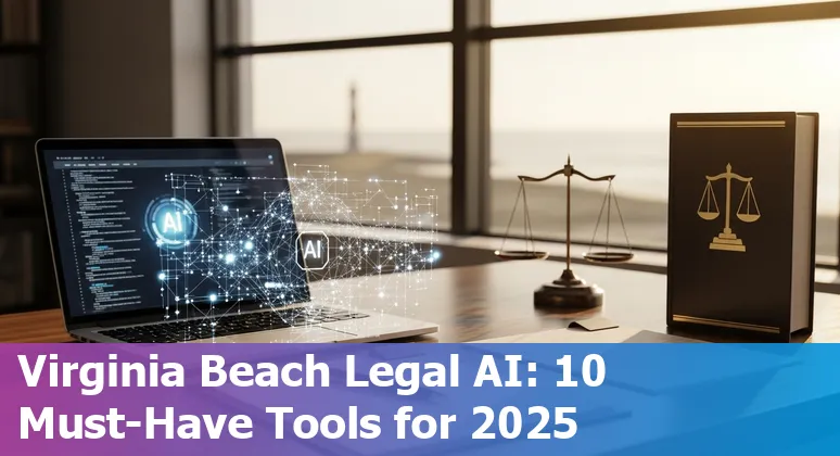 Attorney using AI tools on laptop with Virginia Beach skyline in background