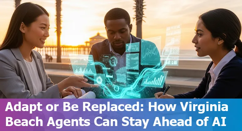 Virginia Beach real estate agent using AI on a laptop with a coastal neighborhood in the background