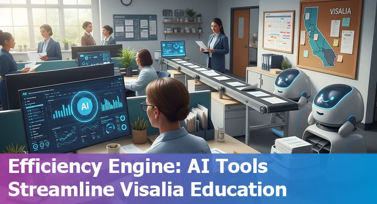 Education staff using AI tools in a Visalia, California, US classroom setting, illustrating cost savings and efficiency.