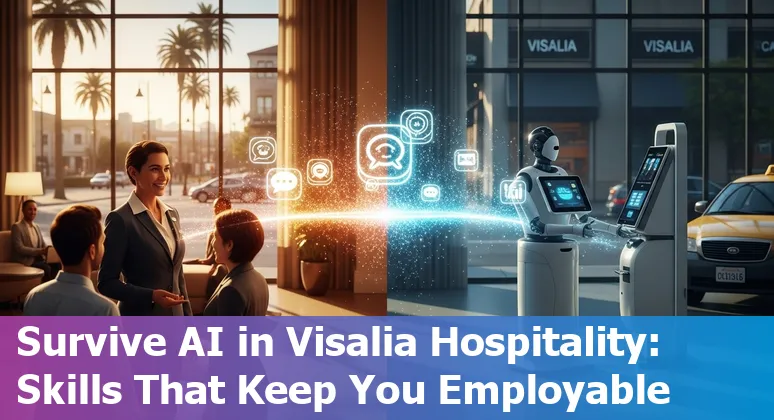Visalia hotel lobby with staff using AI tools on a tablet while greeting guests