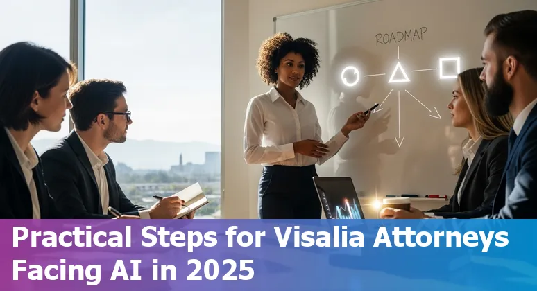 Visalia, California courthouse with AI icons symbolizing legal tech and jobs in Visalia, California