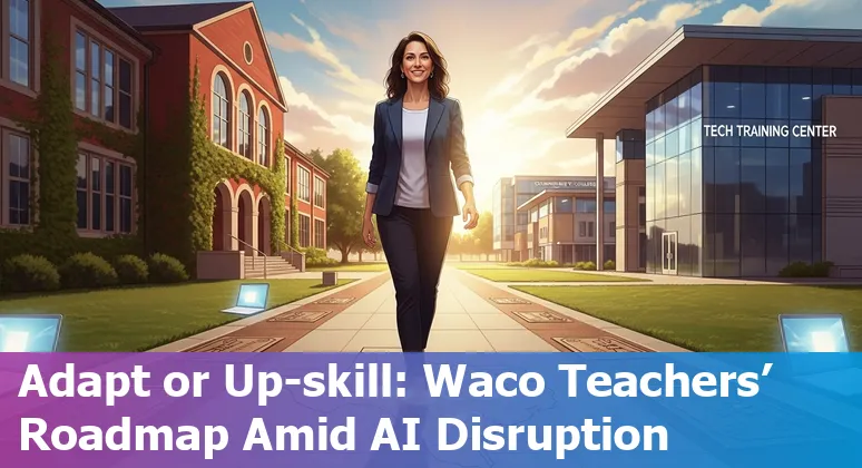 Waco classroom with teacher and students alongside AI icons representing automation and retraining paths.