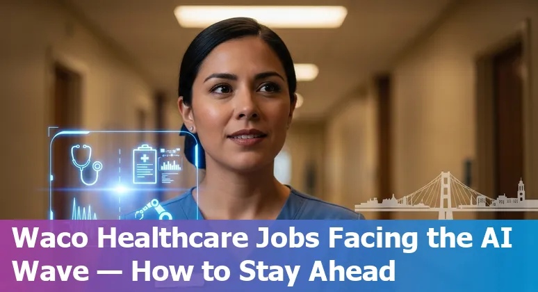 Waco healthcare workers discussing AI at a hospital with a laptop showing AI tools.