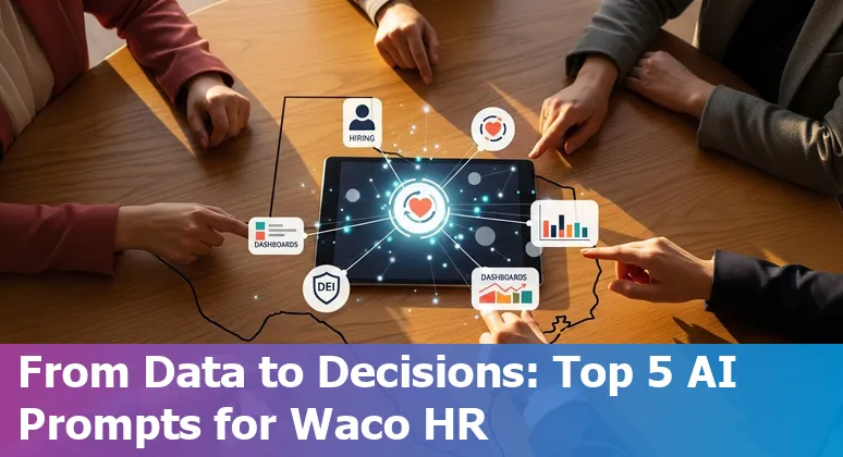 HR professional in Waco using AI prompts on a laptop to create hiring dashboards and benefits one-pagers