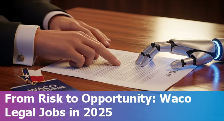 Waco, Texas lawyers adapting to AI in 2025: courtroom, laptop, and AI icons