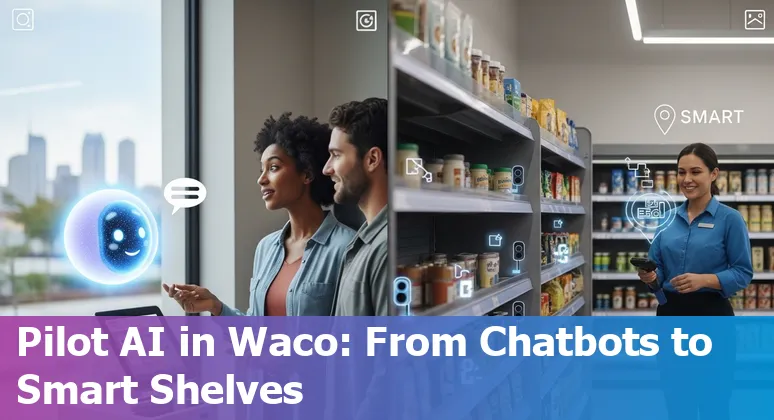 Waco retail shop with AI icons overlay showing personalization, inventory, and chatbots.