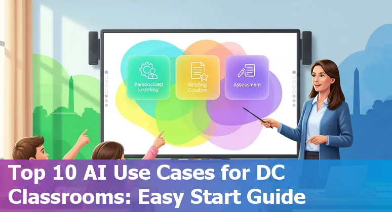 Teacher and administrator reviewing AI-powered dashboard and lesson plans for Washington, D.C. schools.