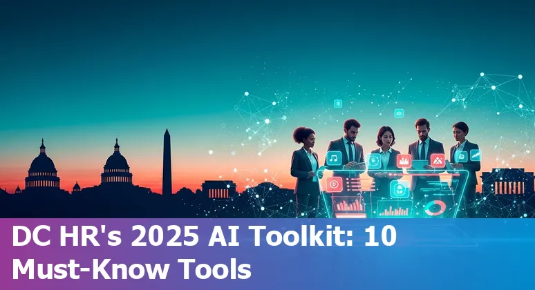 HR professional using AI tools dashboard in Washington, D.C., with Capitol building in background.