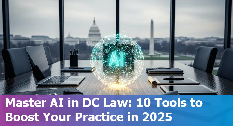 Collage of legal tech logos—Clio, CoCounsel, Lexis+, ChatGPT, Claude—over a Washington, DC skyline backdrop.