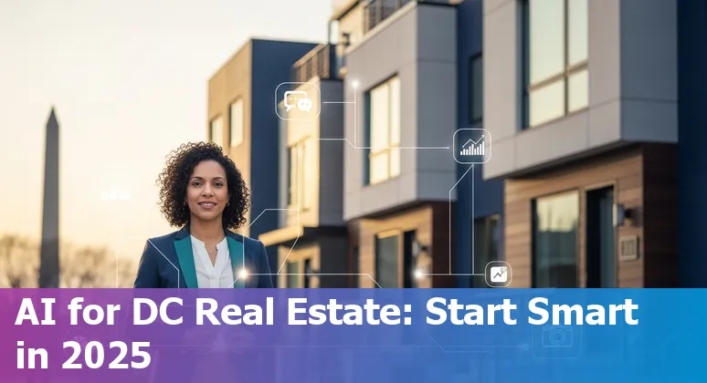 City skyline and real estate icons illustrating AI use in Washington, DC real estate in 2025