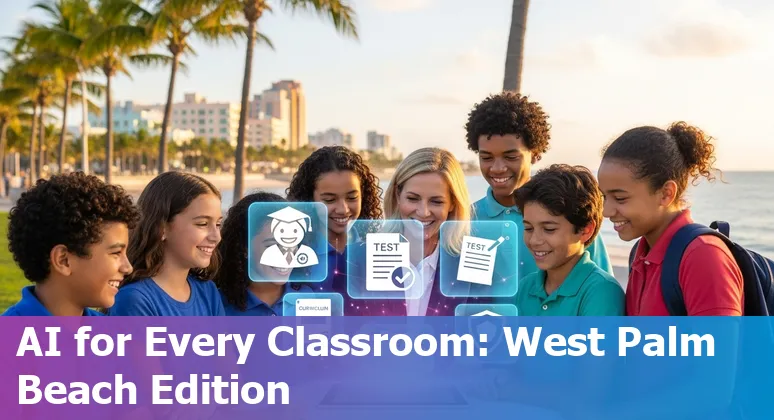 Students and educators in West Palm Beach using AI tools like ChatGPT and Khanmigo in a community computer lab.
