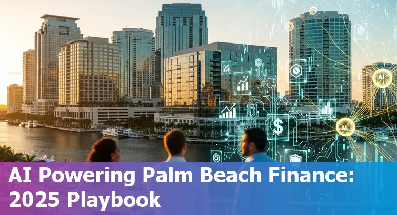 AI in financial services in West Palm Beach, Florida: guide cover showing downtown West Palm Beach skyline and AI icons