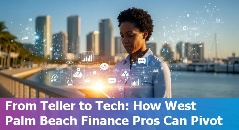 West Palm Beach financial district skyline with icons for loan officers, accountants, insurance agents, bank tellers, and paralegals.