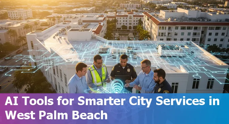 Collage: West Palm Beach skyline, CityPlace towers, UF/IFAS environmental volunteers, and AI data overlays.