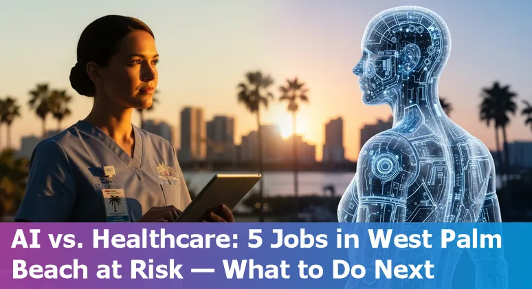 Healthcare workers in West Palm Beach clinic discussing AI tools and training options.