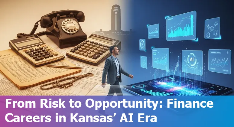 Wichita, Kansas finance professional working with AI tools — laptop, charts, and Wichita skyline in the background