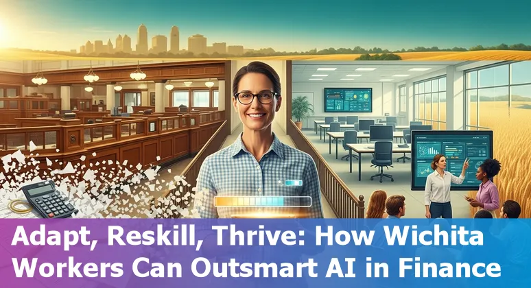 Wichita financial professionals discussing AI-driven automation and reskilling strategies in an office.