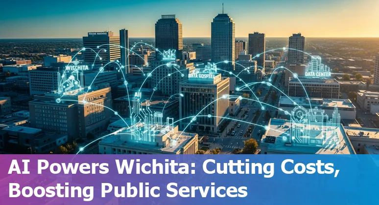 Wichita, Kansas city skyline with AI network overlay showing healthcare and government icons in Kansas, US
