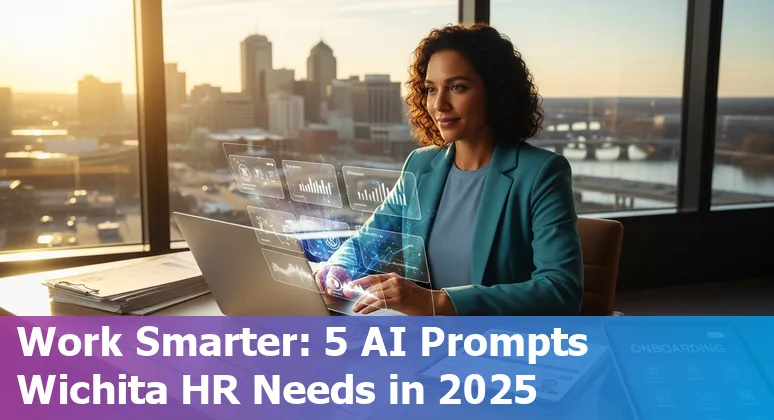 HR professional in Wichita using AI on laptop to write job descriptions and onboarding plans