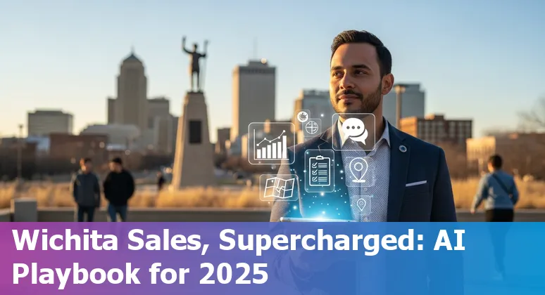 Wichita, Kansas sales team using AI tools in 2025—local office scene with Wichita skyline
