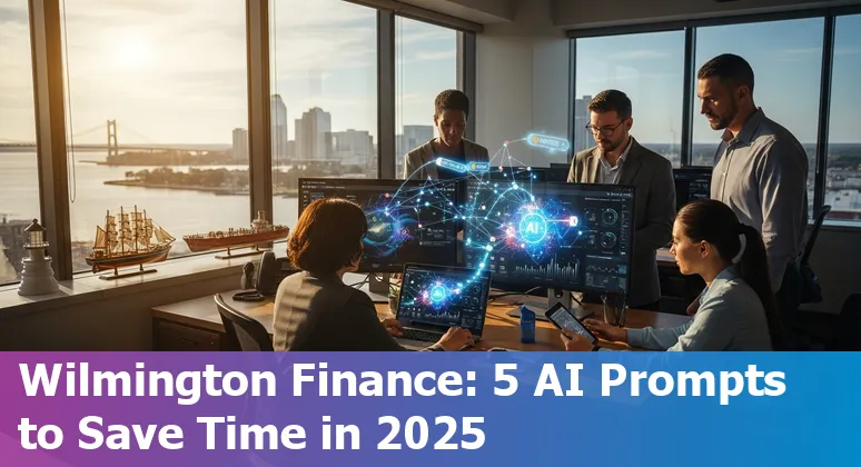 Finance professional in Wilmington using AI prompts on a laptop displaying cash flow and AR dashboards.