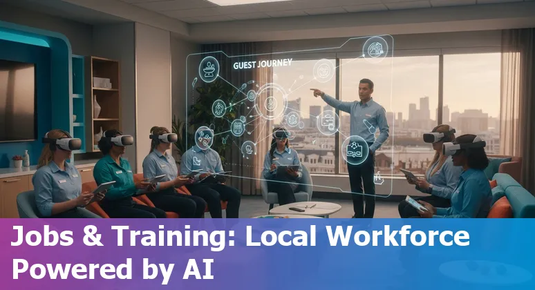 Hotel staff using AI tools on tablets in Wilmington, North Carolina hotel lobby in 2025