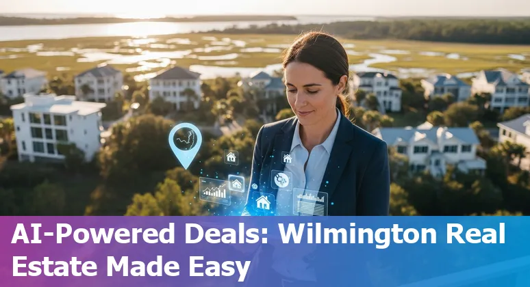 Wilmington waterfront homes with AI prompt icons and real estate tools overlay