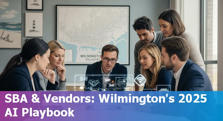 Retail AI strategy meeting for Wilmington, North Carolina, US store with laptop and local maps