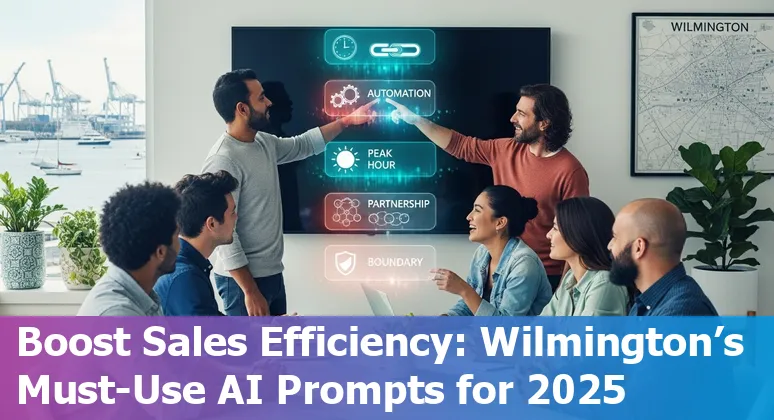 Sales professional in Wilmington using AI on a laptop with Port of Wilmington in background