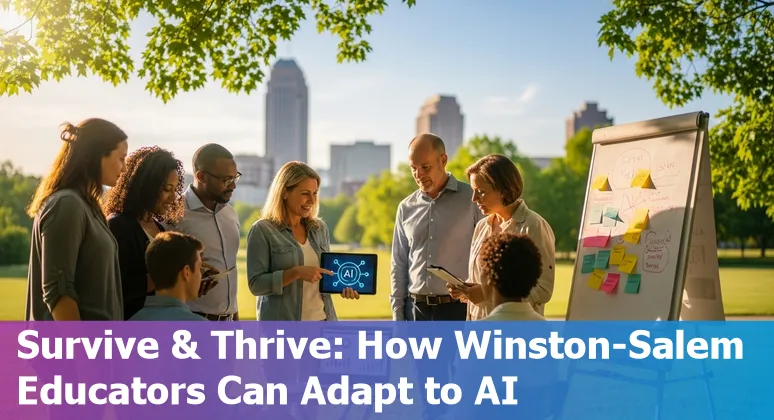 Winston‑Salem teacher using AI tools with students in an arts classroom, blending technology and in‑person instruction