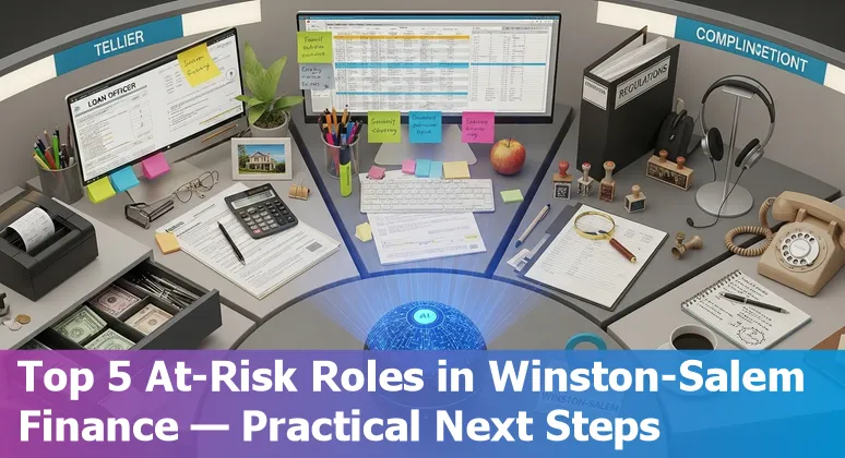 Winston-Salem skyline with financial icons and AI network overlay, illustrating AI risk and adaptation in local jobs.