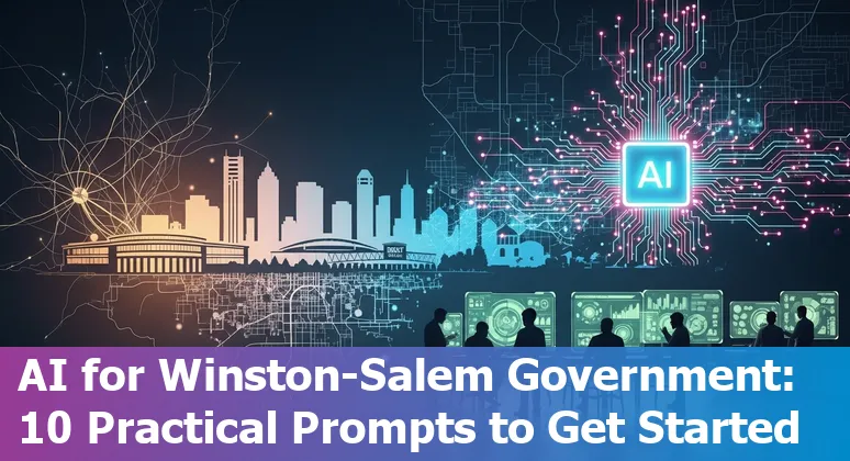 City hall of Winston‑Salem with AI icons representing civic services, public safety, and data integration.