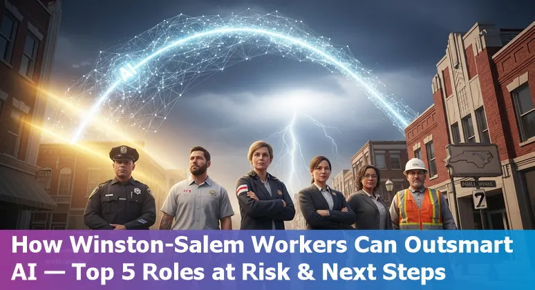 City Hall staff working with digital AI tools beside Winston‑Salem skyline
