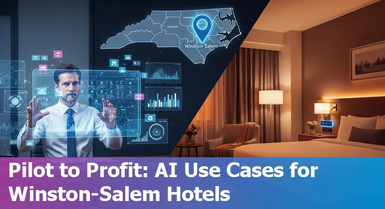 Hotel smart concierge using AI tablet in Winston-Salem, North Carolina hotel lobby, 2025