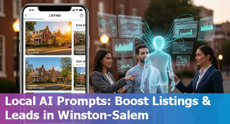 Agent using AI-generated listing and virtual tour for a Winston-Salem home, with Triad map inset.