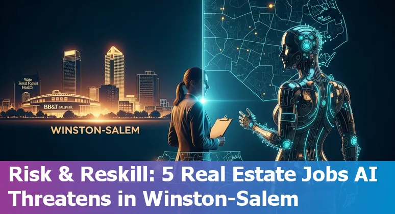Winston‑Salem real estate agent using laptop with AI icons and property photos