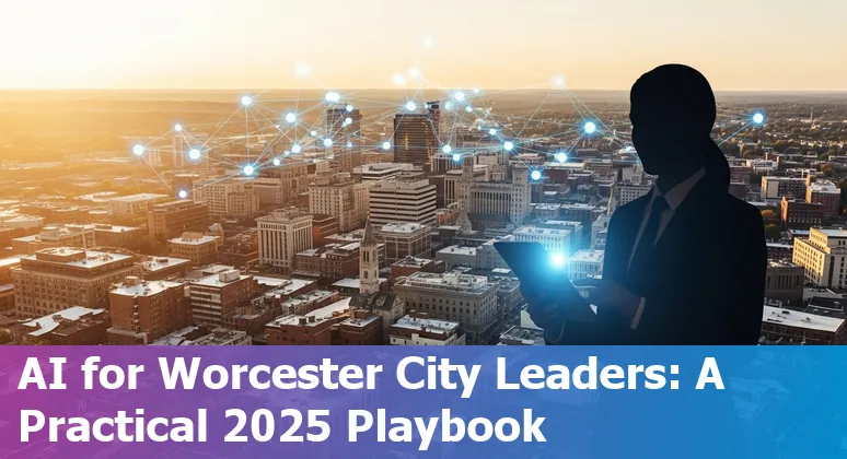 City hall and AI icons overlay representing Worcester, Massachusetts government using AI in 2025