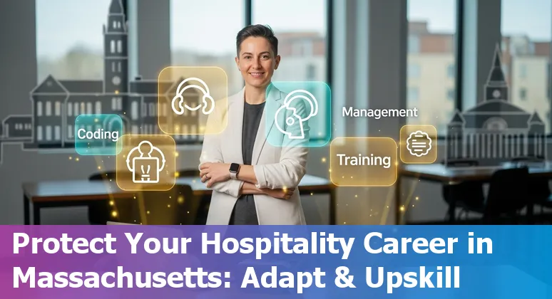 Worcester hotel front desk worker using a tablet beside a self-service kiosk, representing AI impact on hospitality jobs