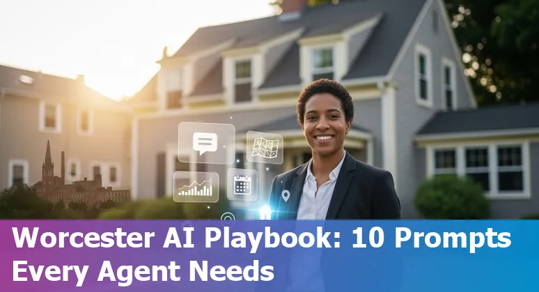 Real estate agent using AI tools on a laptop with Worcester, MA neighborhood map and listing photos.