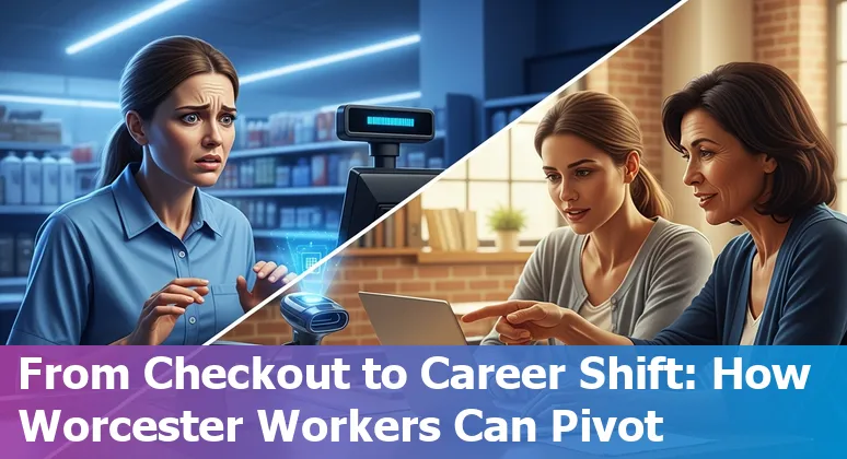 Worcester retail store with cashier, customer service desk, ticket counter, sales floor, and warehouse worker representing jobs at risk from AI.