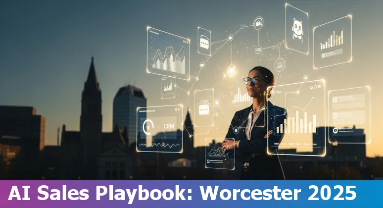 Sales professional using AI tools in Worcester, Massachusetts in 2025, showing CRM and local account map