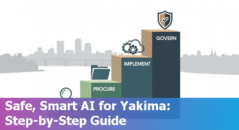 Yakima, Washington city hall with AI and government icons illustrating AI use in Yakima, Washington in 2025