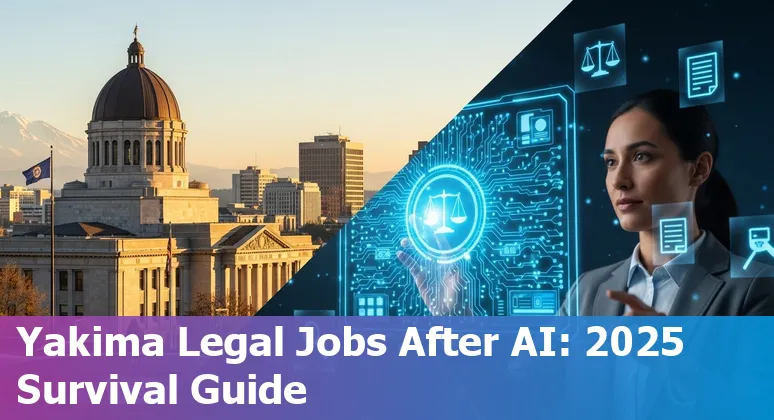 Yakima, Washington paralegal using AI tools on a laptop with Yakima Valley courthouse in the background