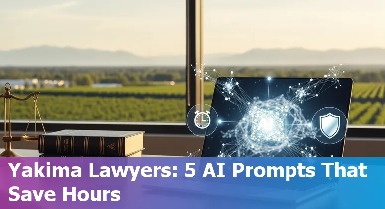 Lawyer using AI prompts on a laptop with Yakima skyline in the background.