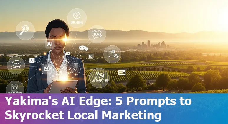 Yakima marketer using AI prompts on a laptop with Yakima Valley in the background