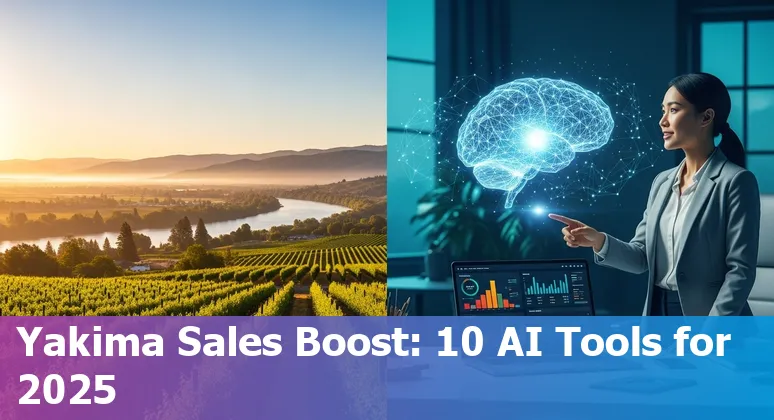 Sales professional using AI sales tools on laptop with Yakima valley backdrop
