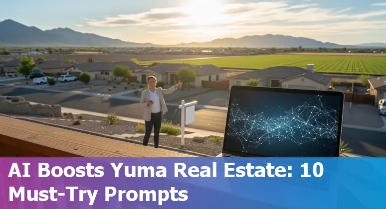 Realtor using AI tools on a laptop to create listing descriptions and virtual staging for homes in Yuma, Arizona.